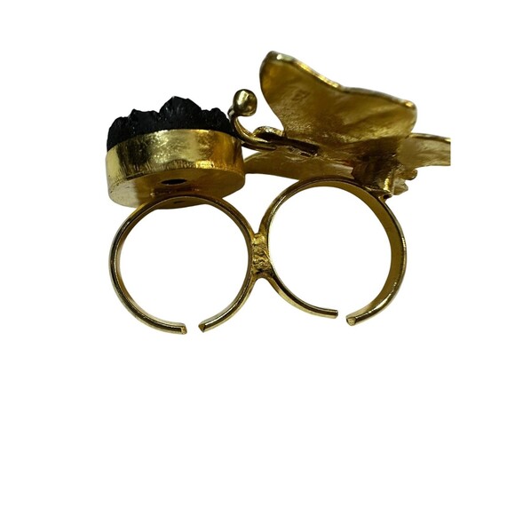 Dancing Butterfly Duo Gold Adjustable Ring – Gratinsta nOir JEWELRY BUTTERFLY/DRUZY DOUBLE FINGER ADJUSTABLE STATEMENT RING Gold tone